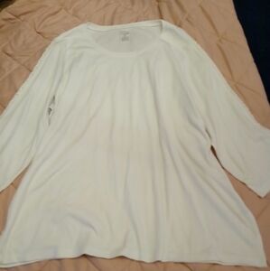 NWT WOMEN "HASTING&SMITH" WHITE COTTON/POLY..OPEN WEAVE SLEEVE..SLIT HEM. 2X TOP